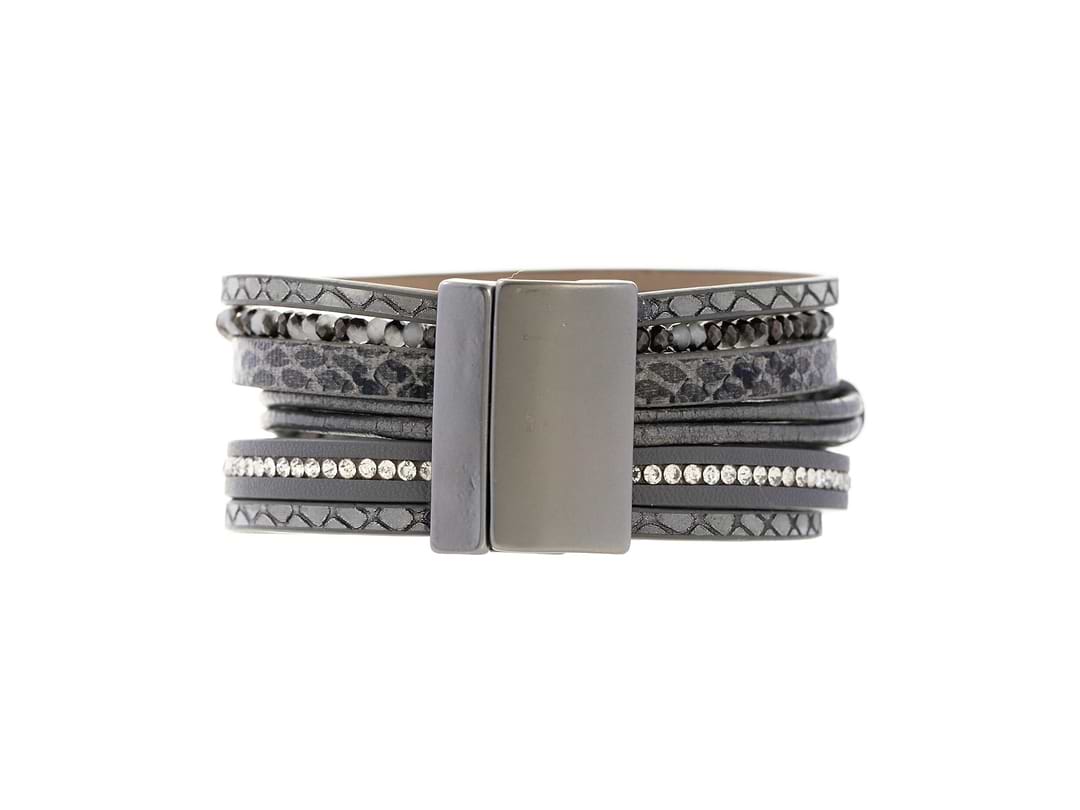 TRIPLICITY STONE LEATHER BRACELET - Gunmetal