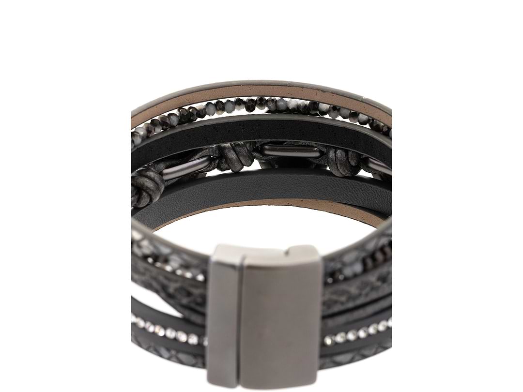 TRIPLICITY STONE LEATHER BRACELET - Gunmetal