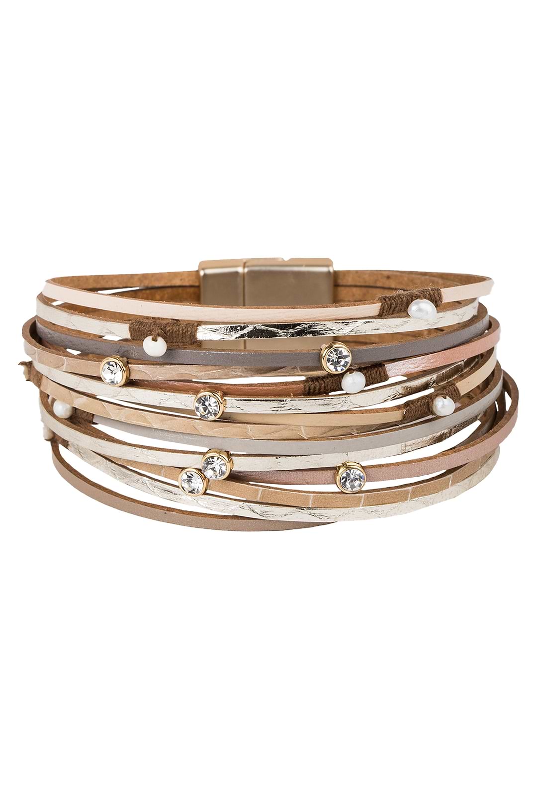 Vibrant Leather Multi Strand Bracelet - Burly Wood