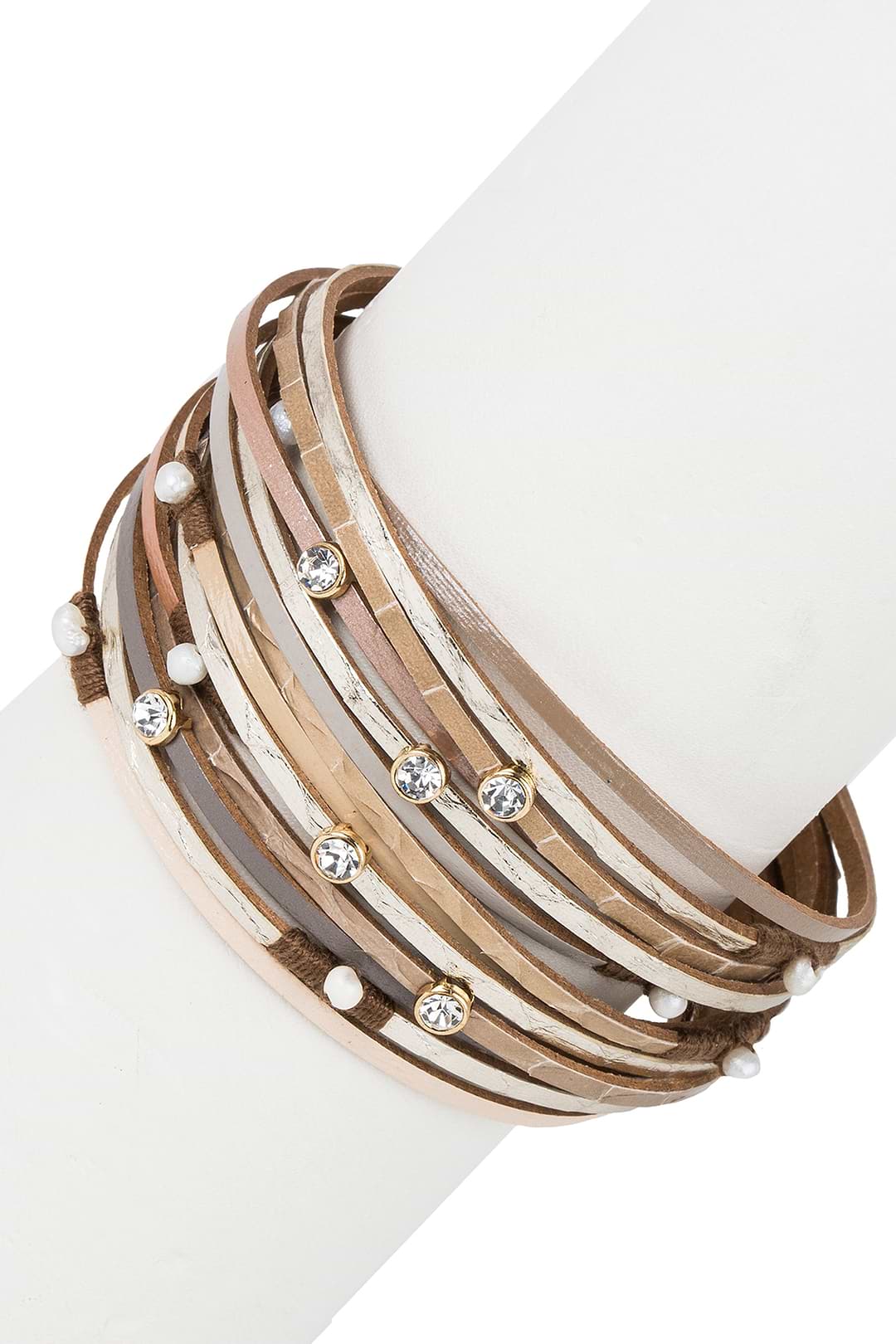 Vibrant Leather Multi Strand Bracelet - Burly Wood