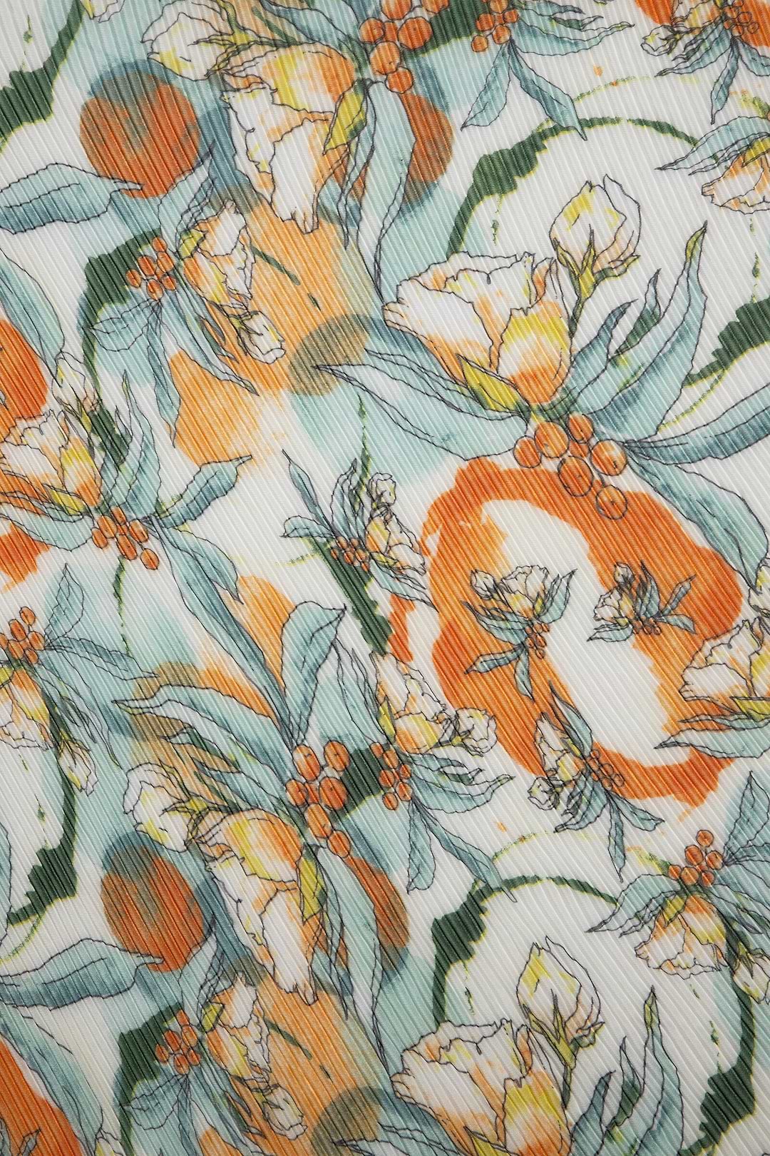 Floral And Fruit Pleated Scarf - Dark Orange