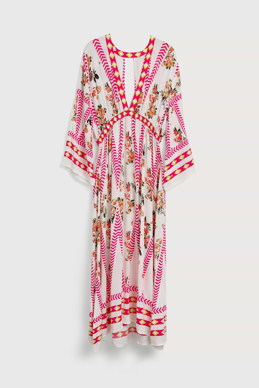 Aztec Floral Keyhole Kaftan - White Combo