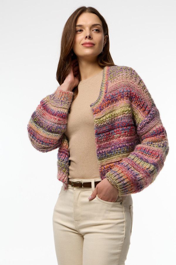 Multicolored Crop Knit Cardigan - Multi