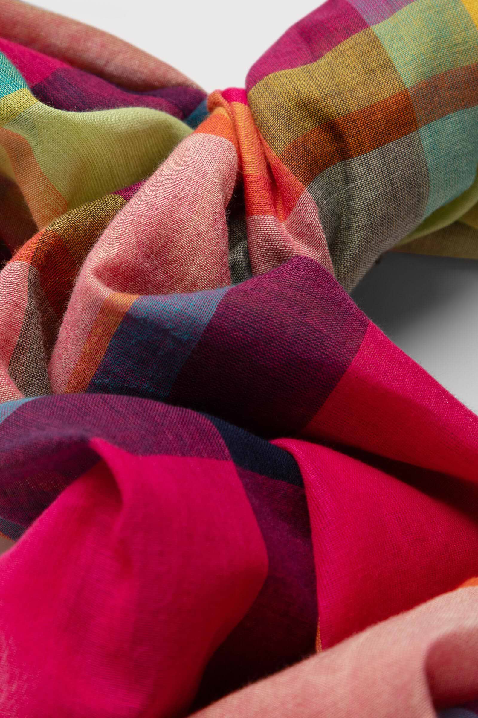 Rainbow Plaid Cotton Scarf - Fuchsia