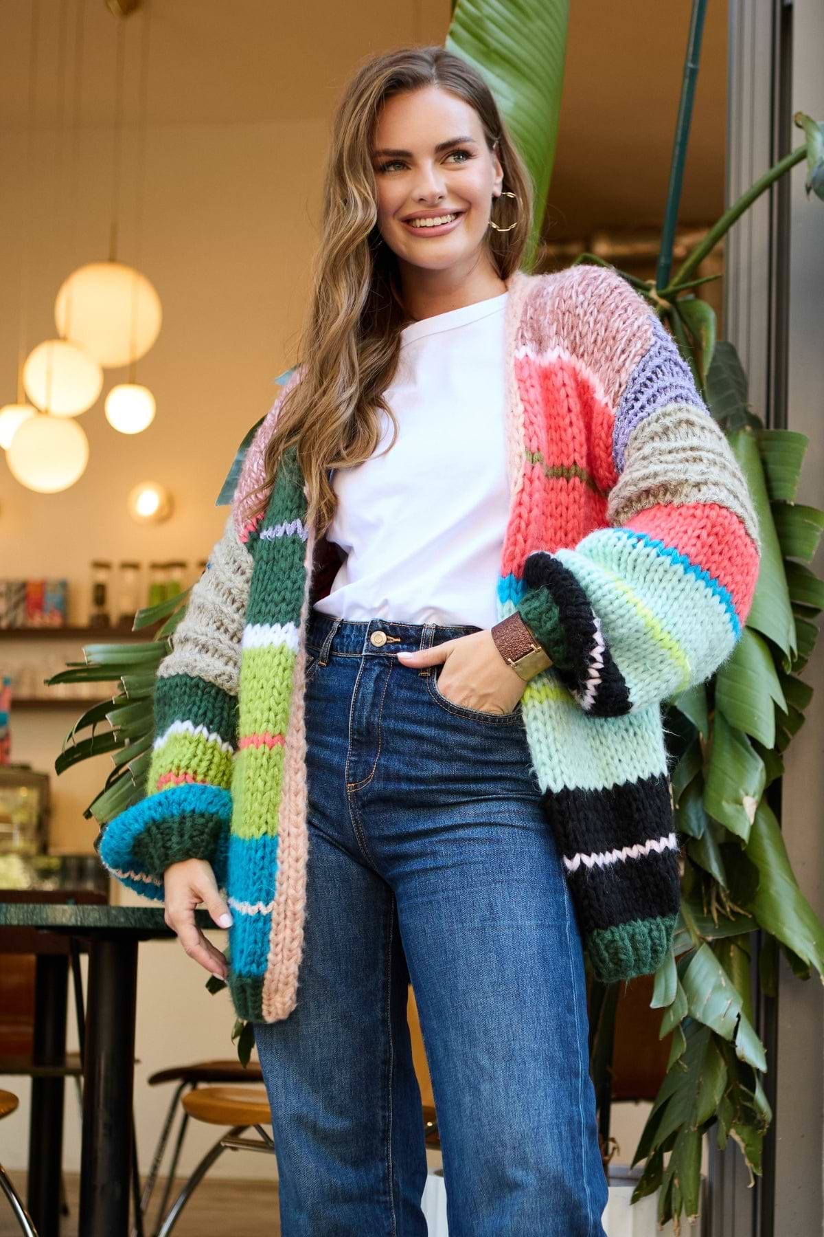Knitted Rainbow Multitoned Cardigan - Multi