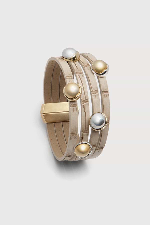 Vegan Leather Orb Adornments Bracelet Tan