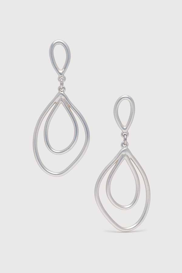 Open Double Oval Abstract Dangle Earrings - Silver