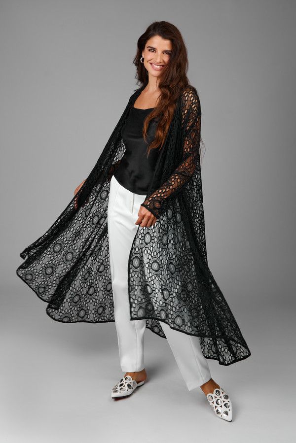 Black Long Lace Kimono - Black
