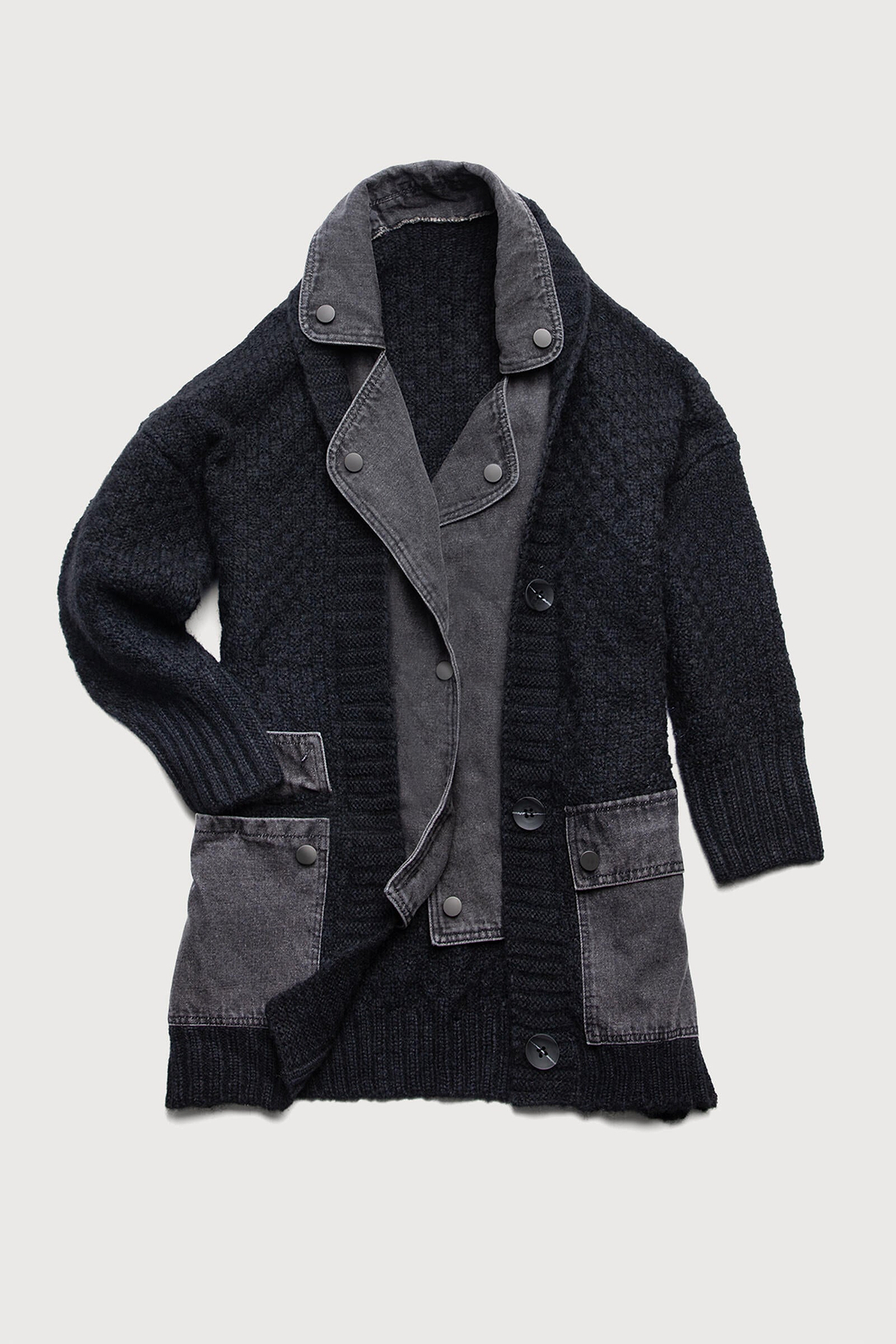 Knitted Denim Combo Jacket - Black