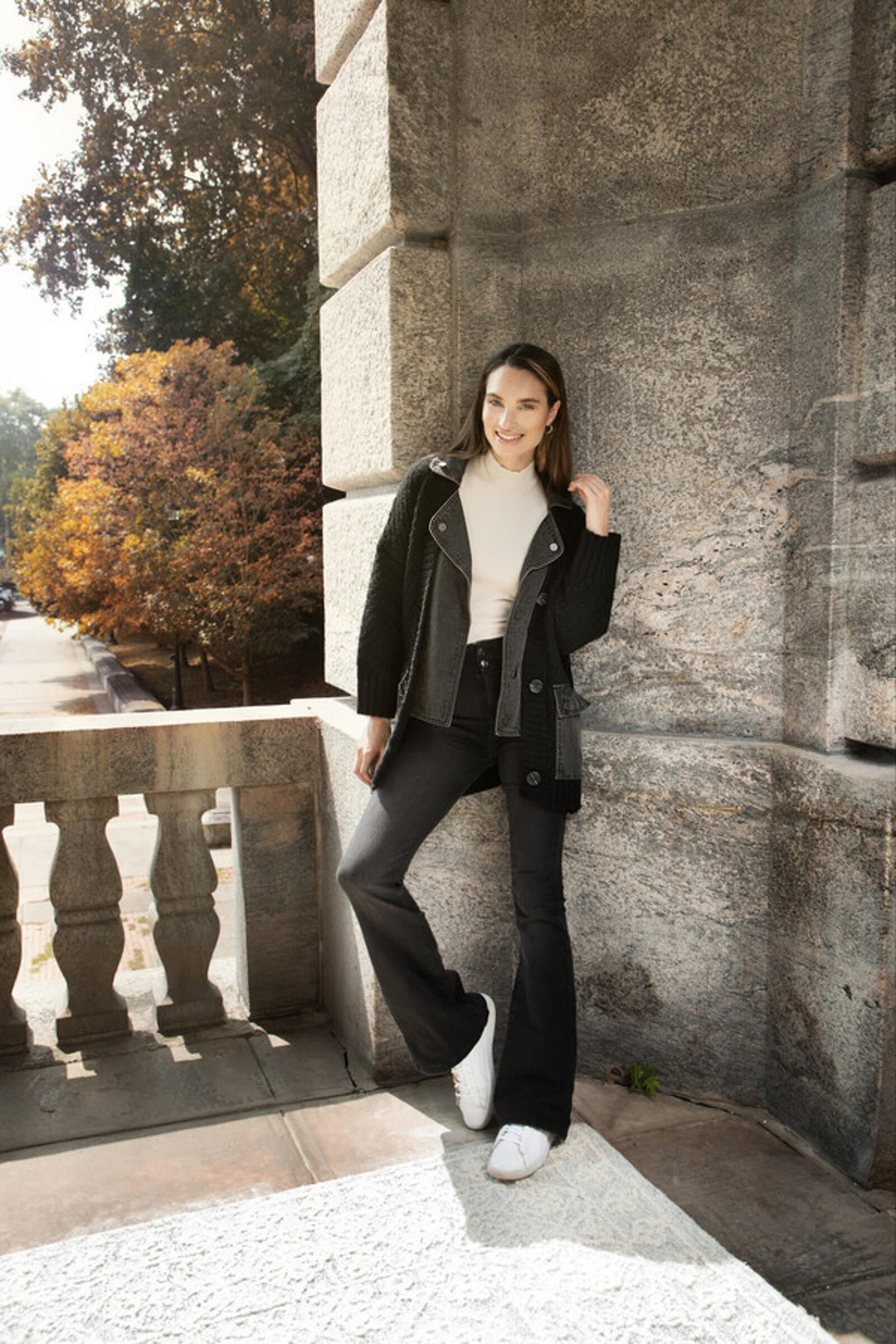 Knitted Denim Combo Jacket - Black