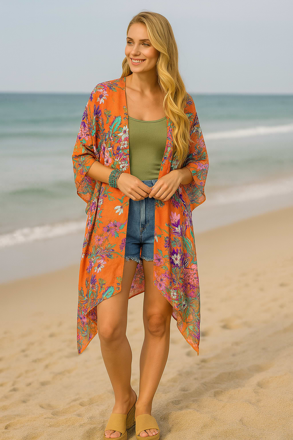 Flowy Floral Kimono - SAACHI - Coral