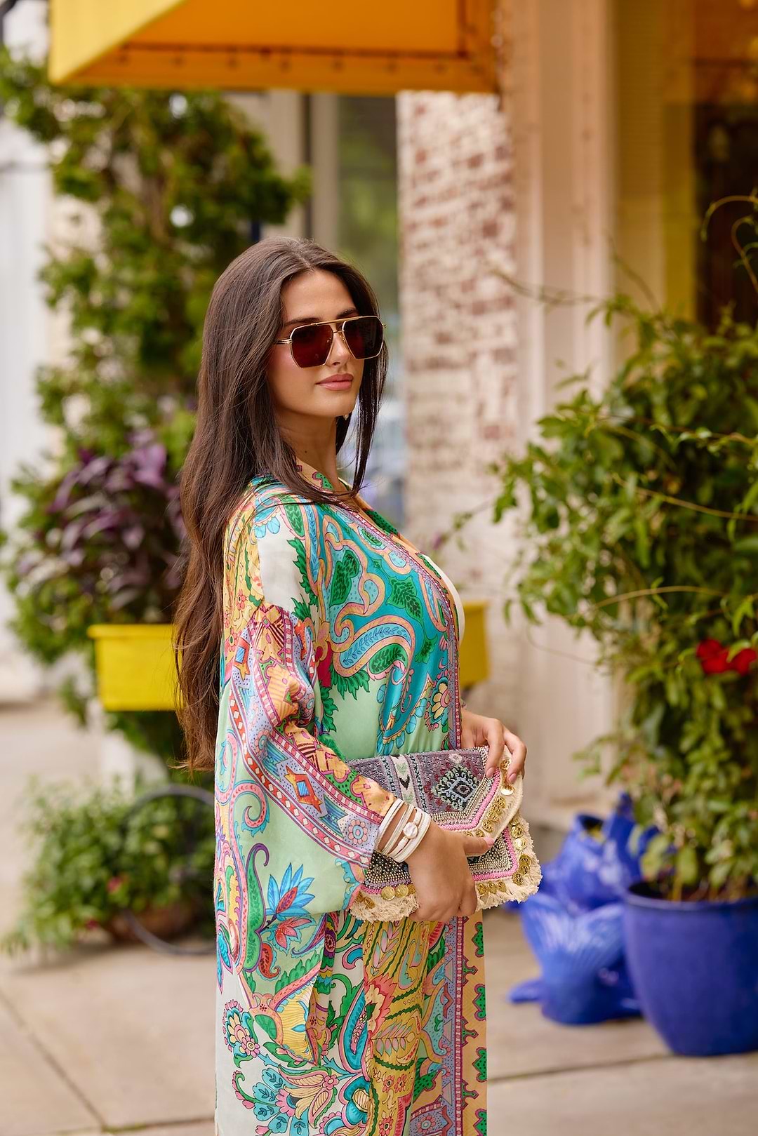 Margo Multi Paisley Print Kimono Light Green