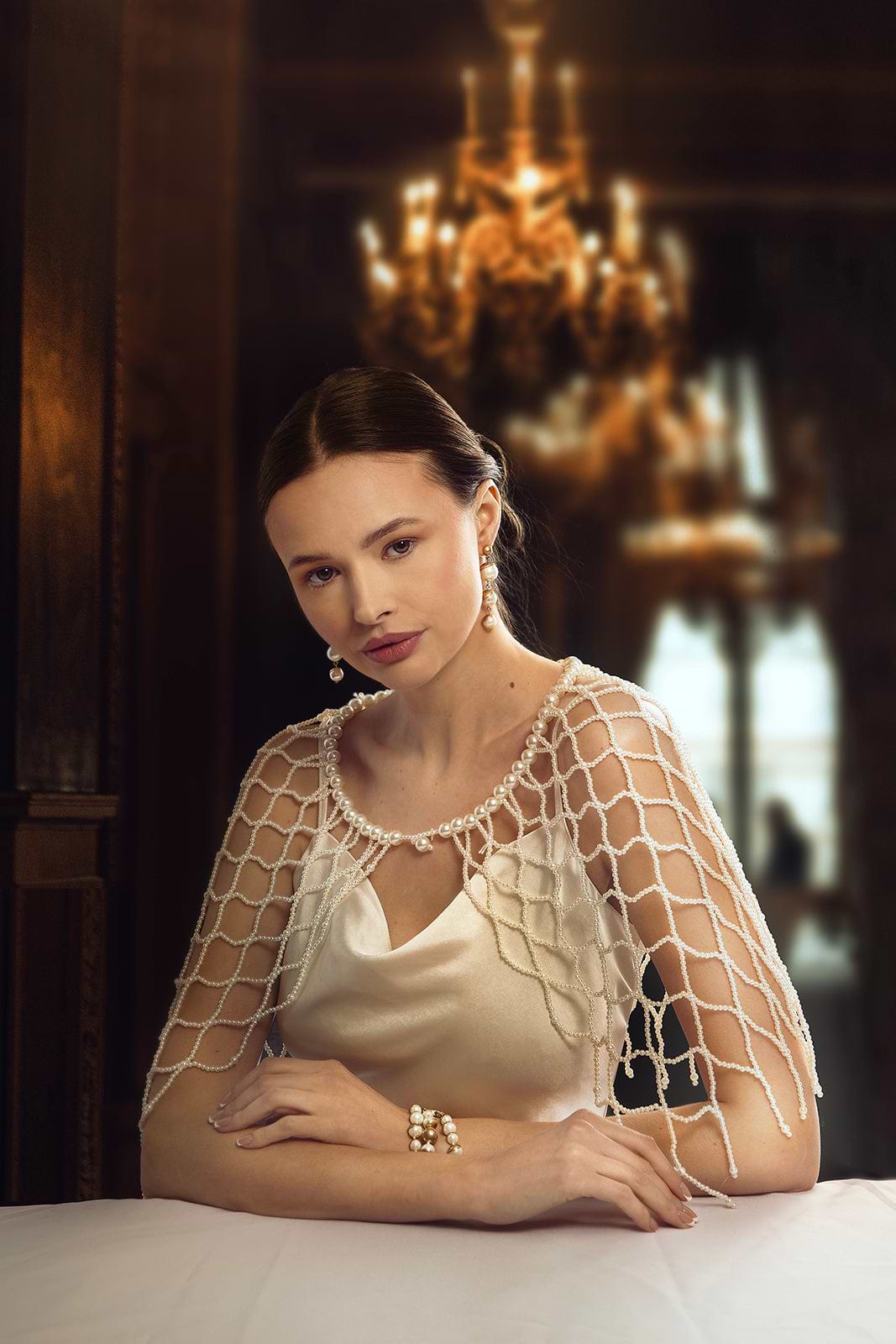 Pearl Beaded Capelet - White