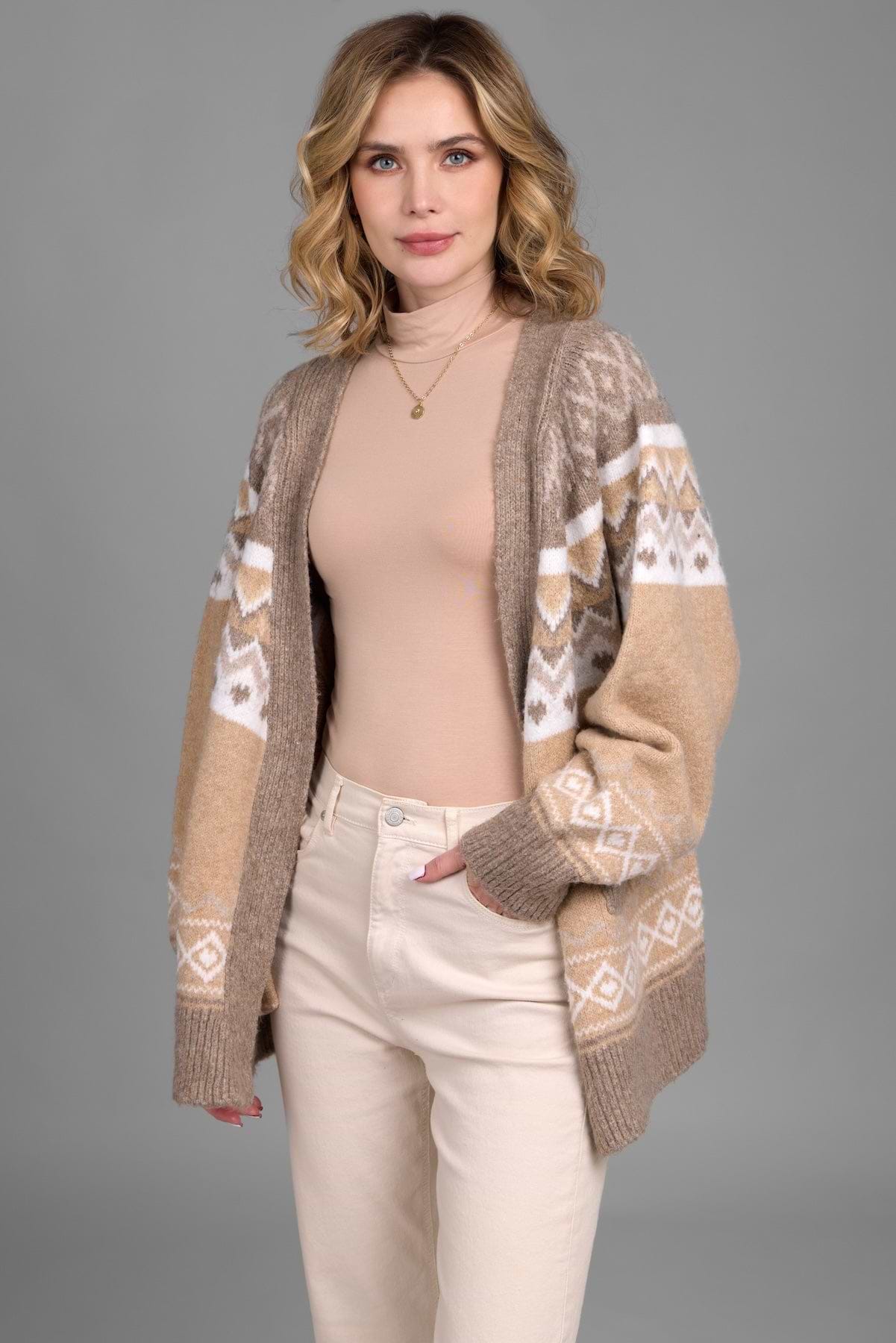 Fair Isle Cardigan Sweater - Neutral