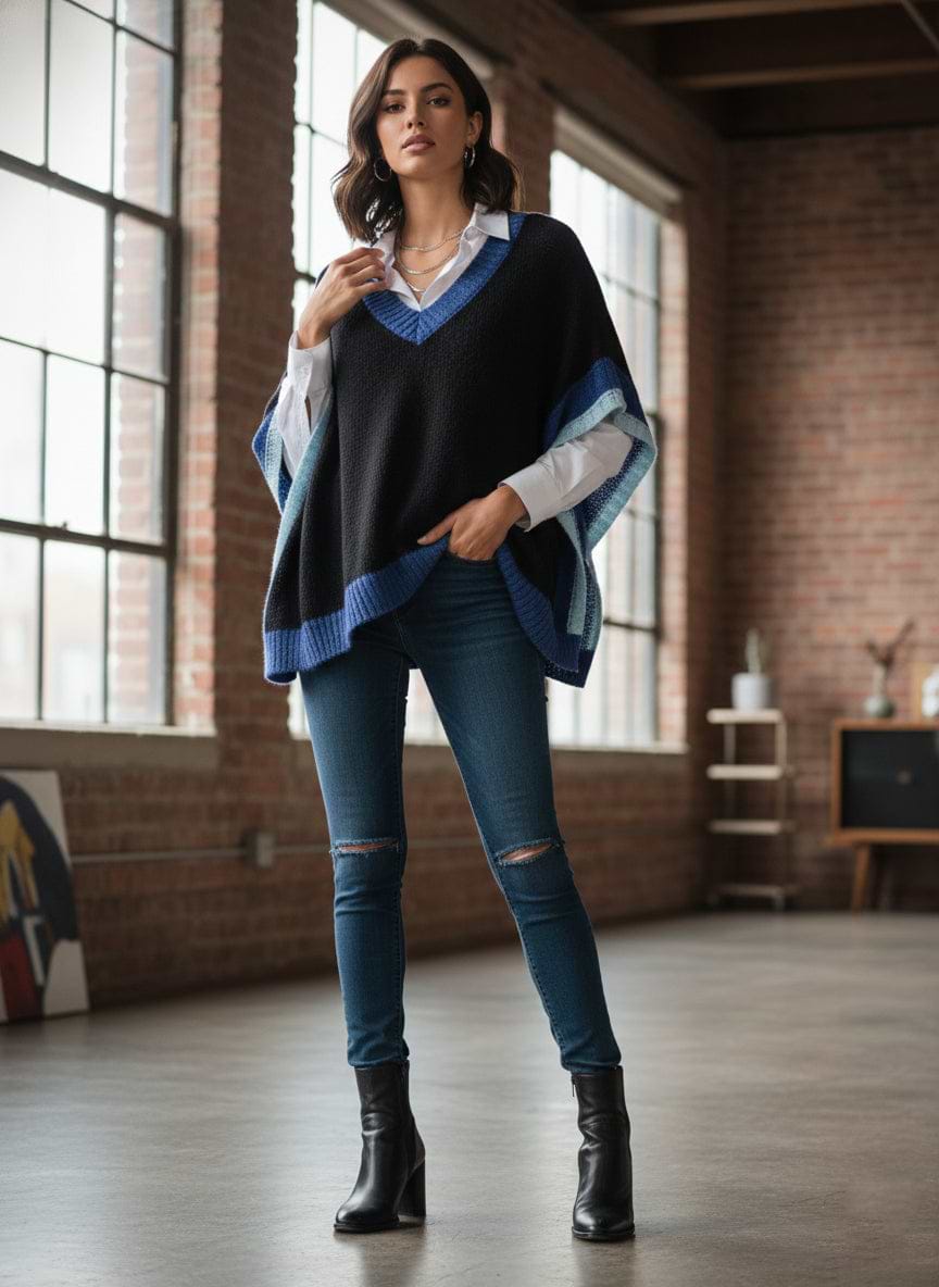 Colorblock Knit Sweater Vest - Black