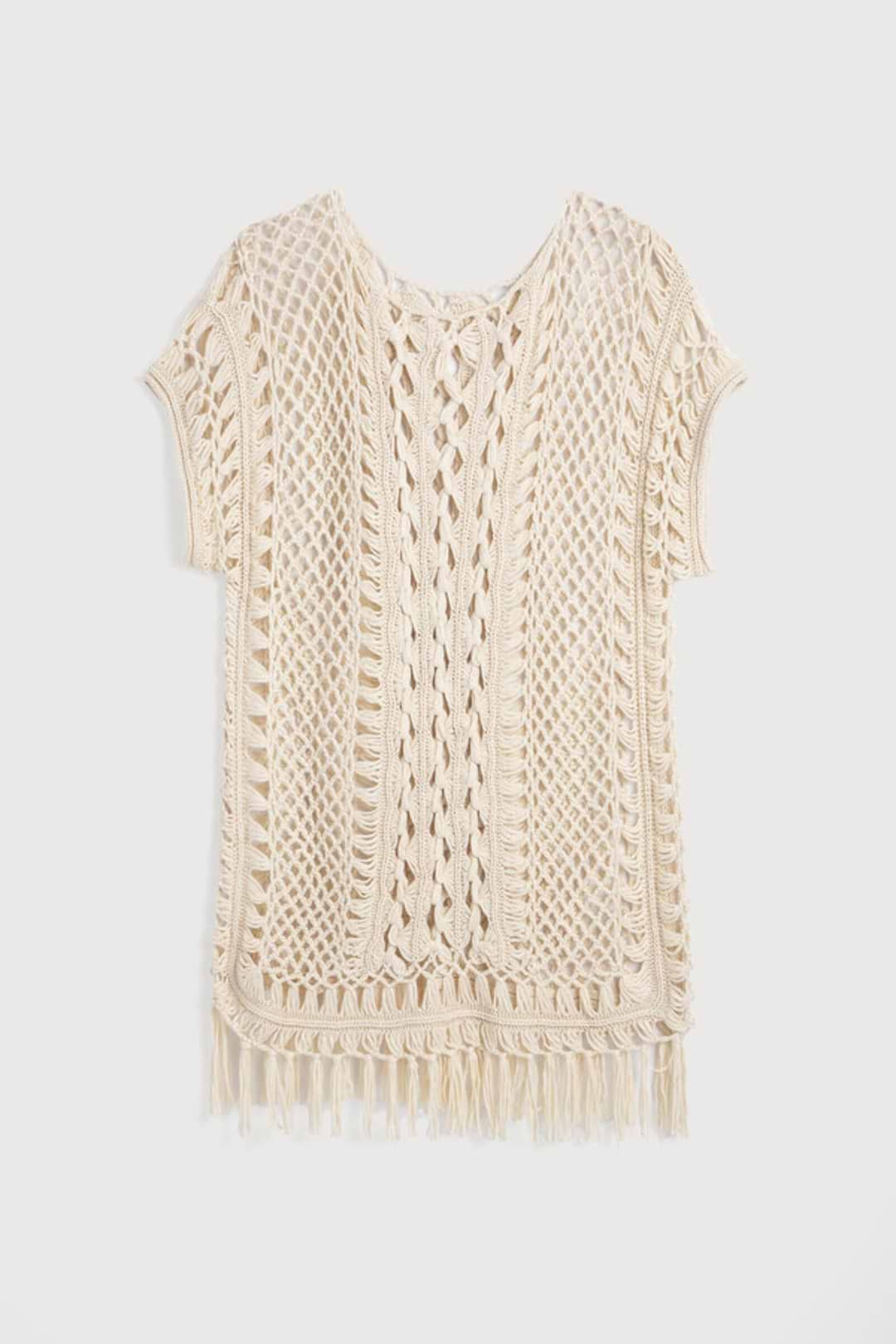 Bohemian Crochet Fringed Tunic - Ivory