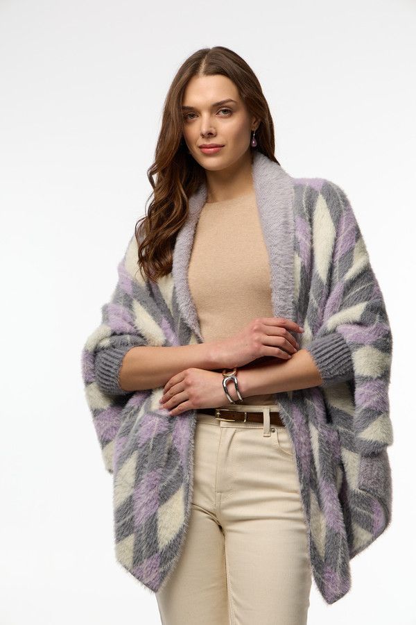 Oversized Argyle Cardigan - Grey