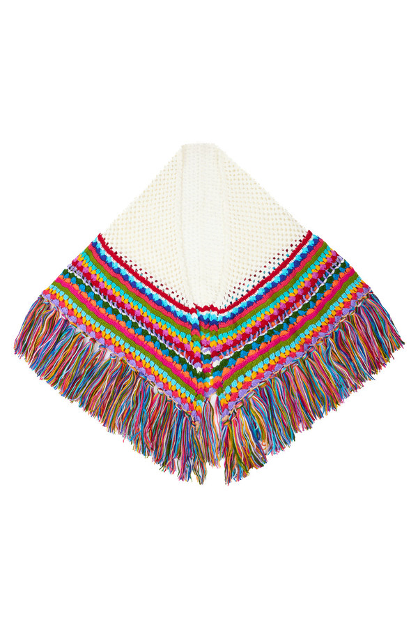 Rainbow Crochet Fringe Wrap - White