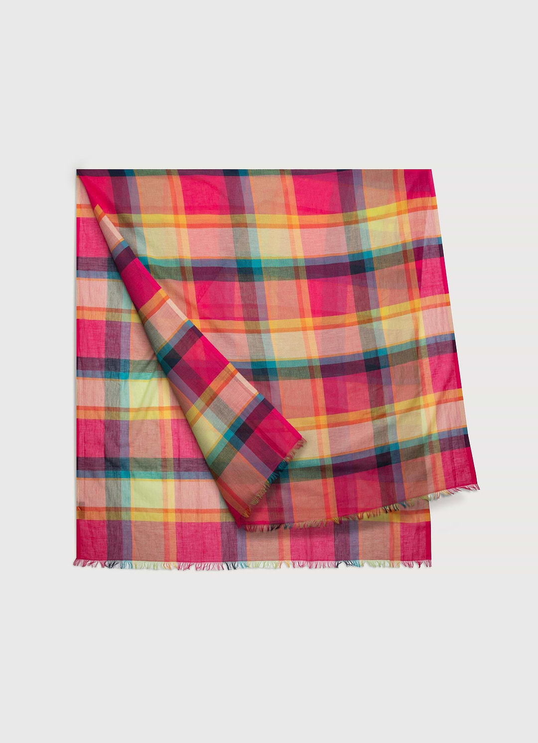 Rainbow Plaid Cotton Scarf - Fuchsia