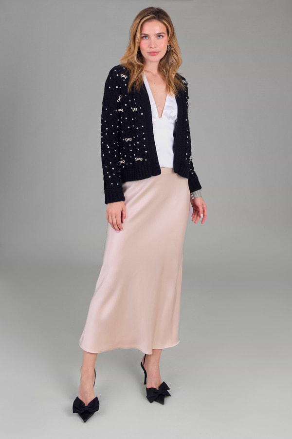 Bow Jeweled Cardigan - Black