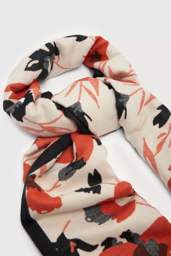 Floral Reversible Fringed Trim Scarf For Fall - Orange