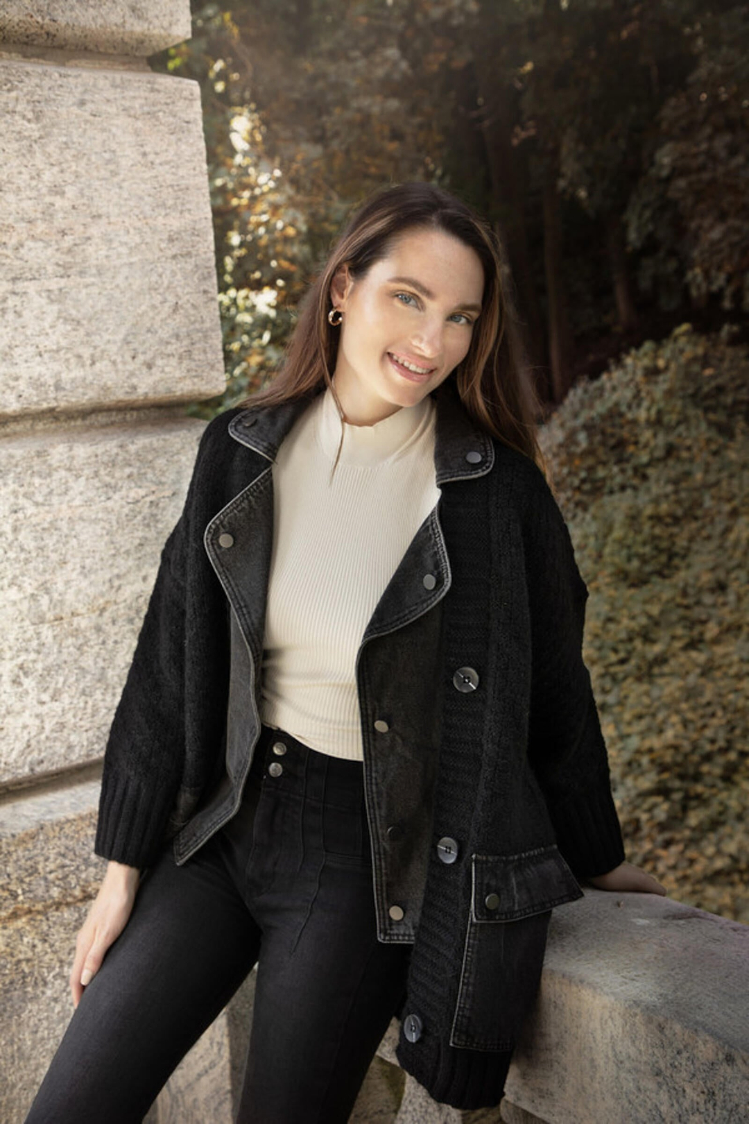 Knitted Denim Combo Jacket - Black
