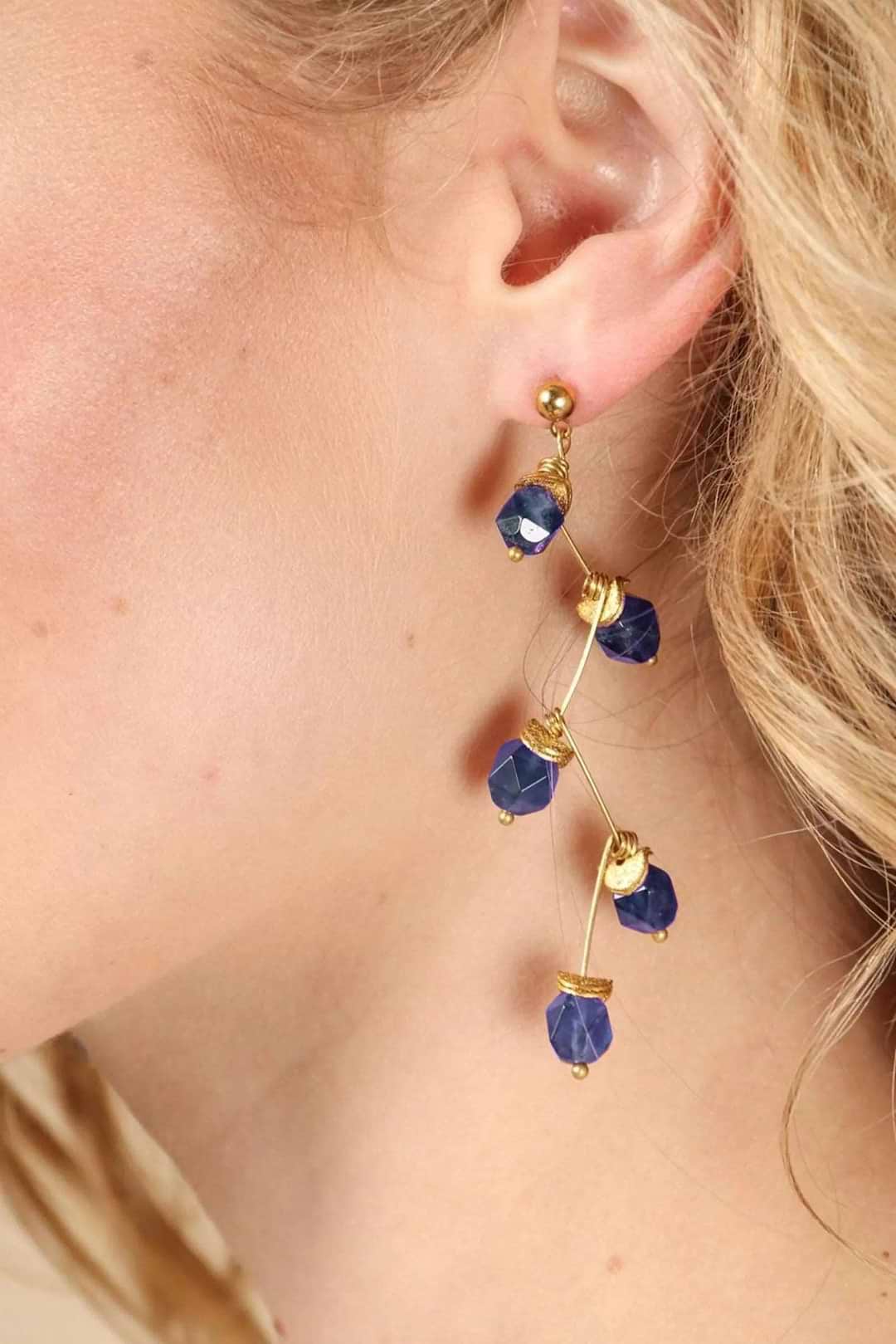 Branch Dangle Gemstone Earring Navy