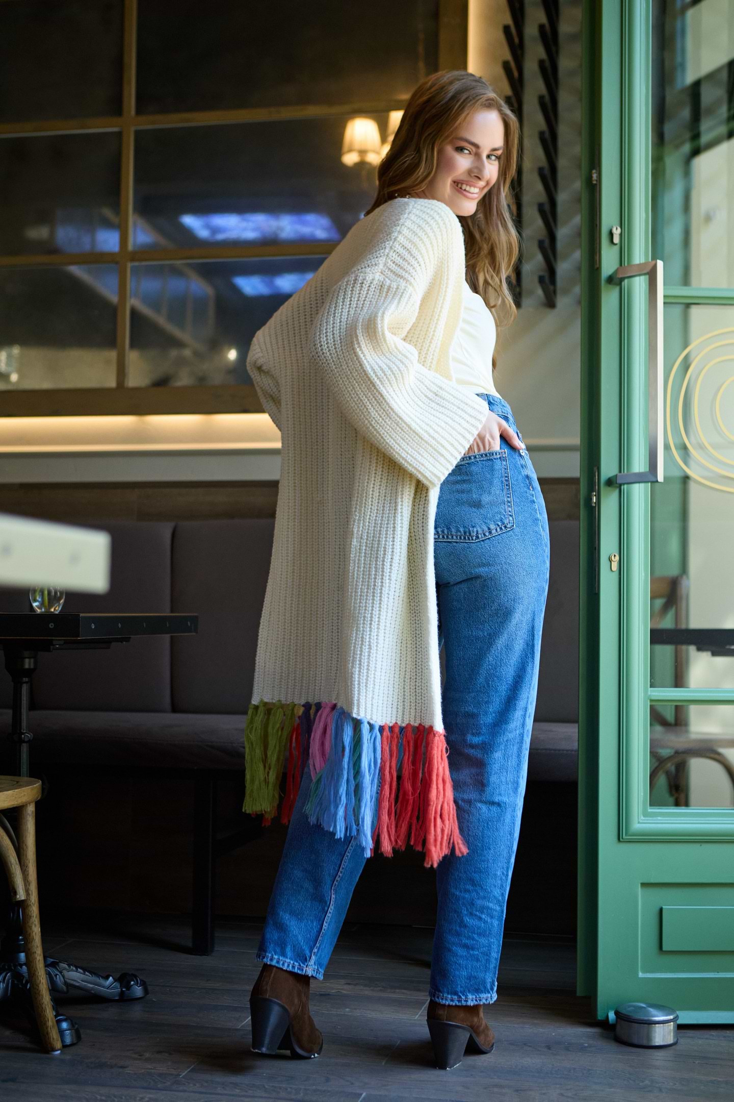 Rainbow Tassel Knit Kimono - Ivory Multi