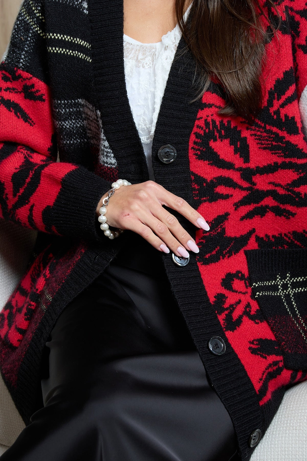 Floral Plaid Cardigan - Red