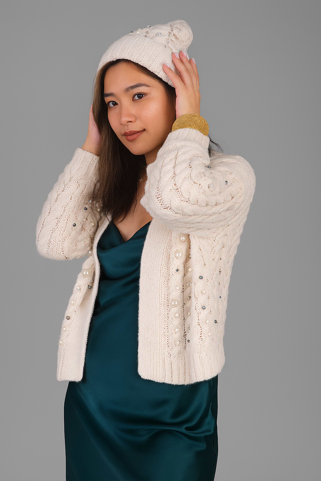 Holiday Cardigan Pearl Knit - Ivory