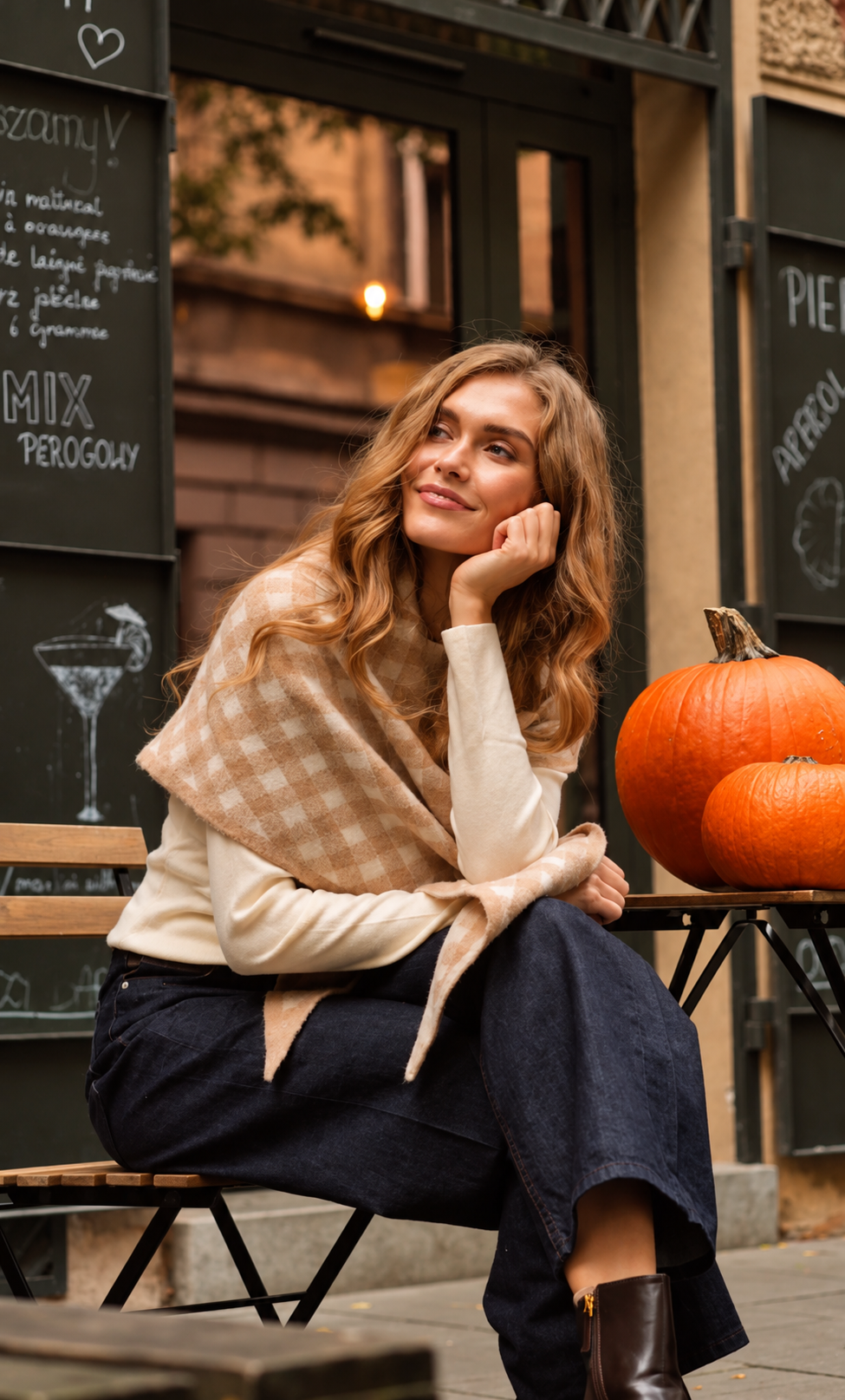 Gingham Knit Triangle Wrap