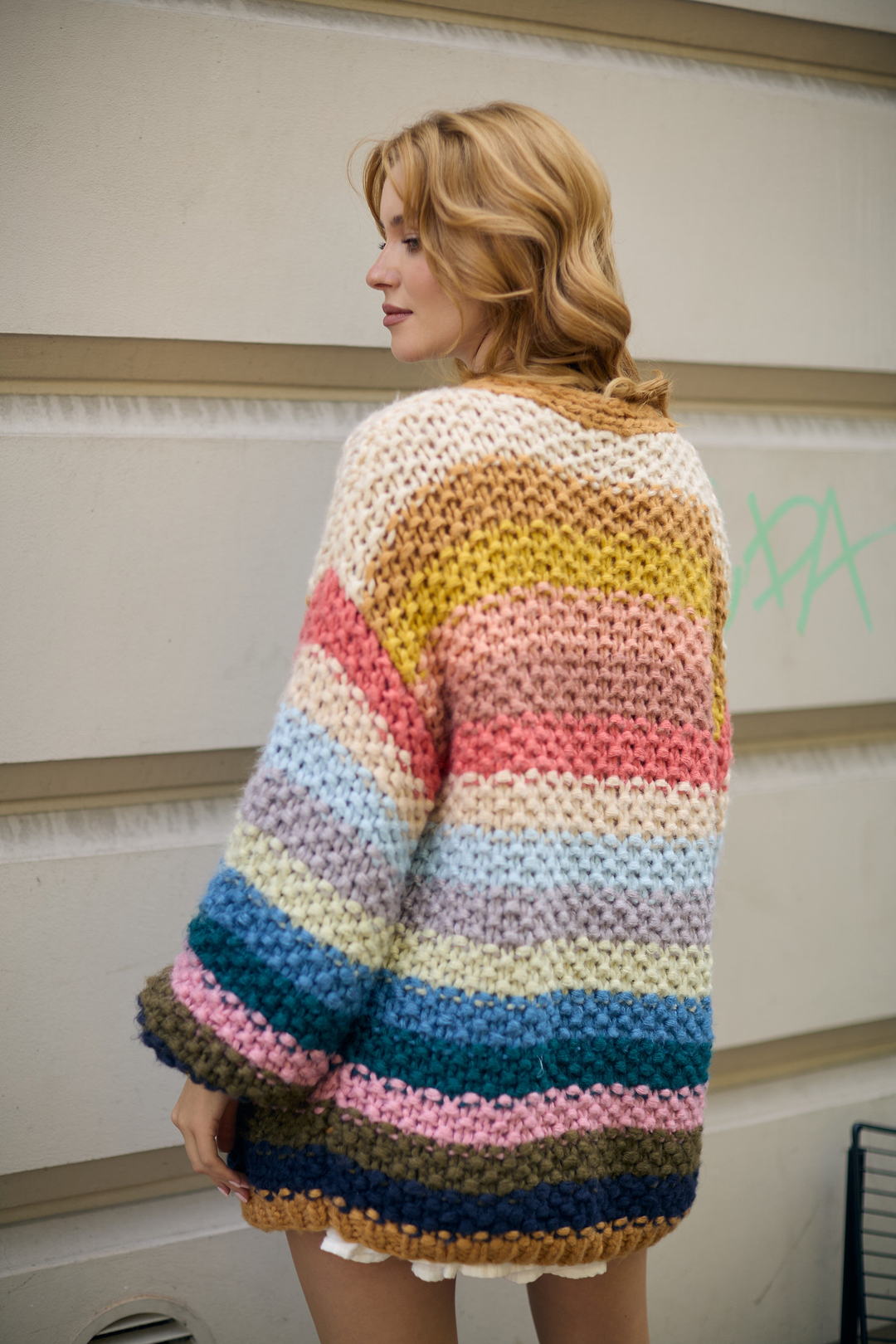 Rainbow Knitted Cardigan- Light yellow
