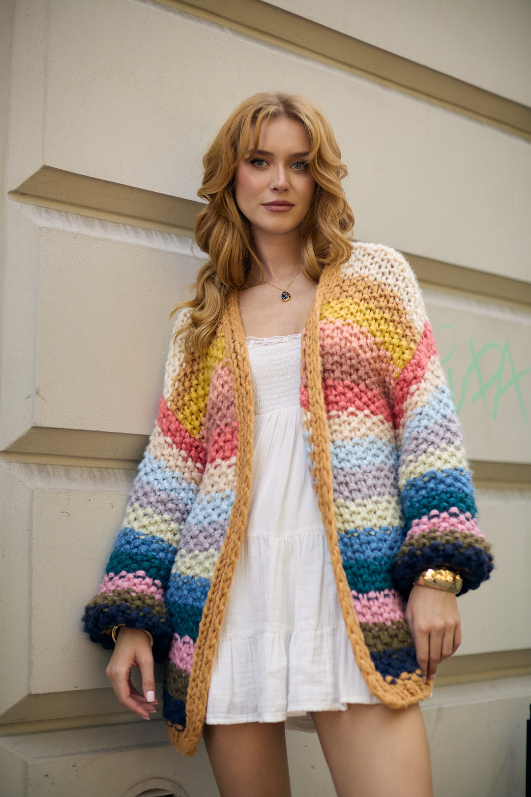Rainbow Knitted Cardigan- Light yellow