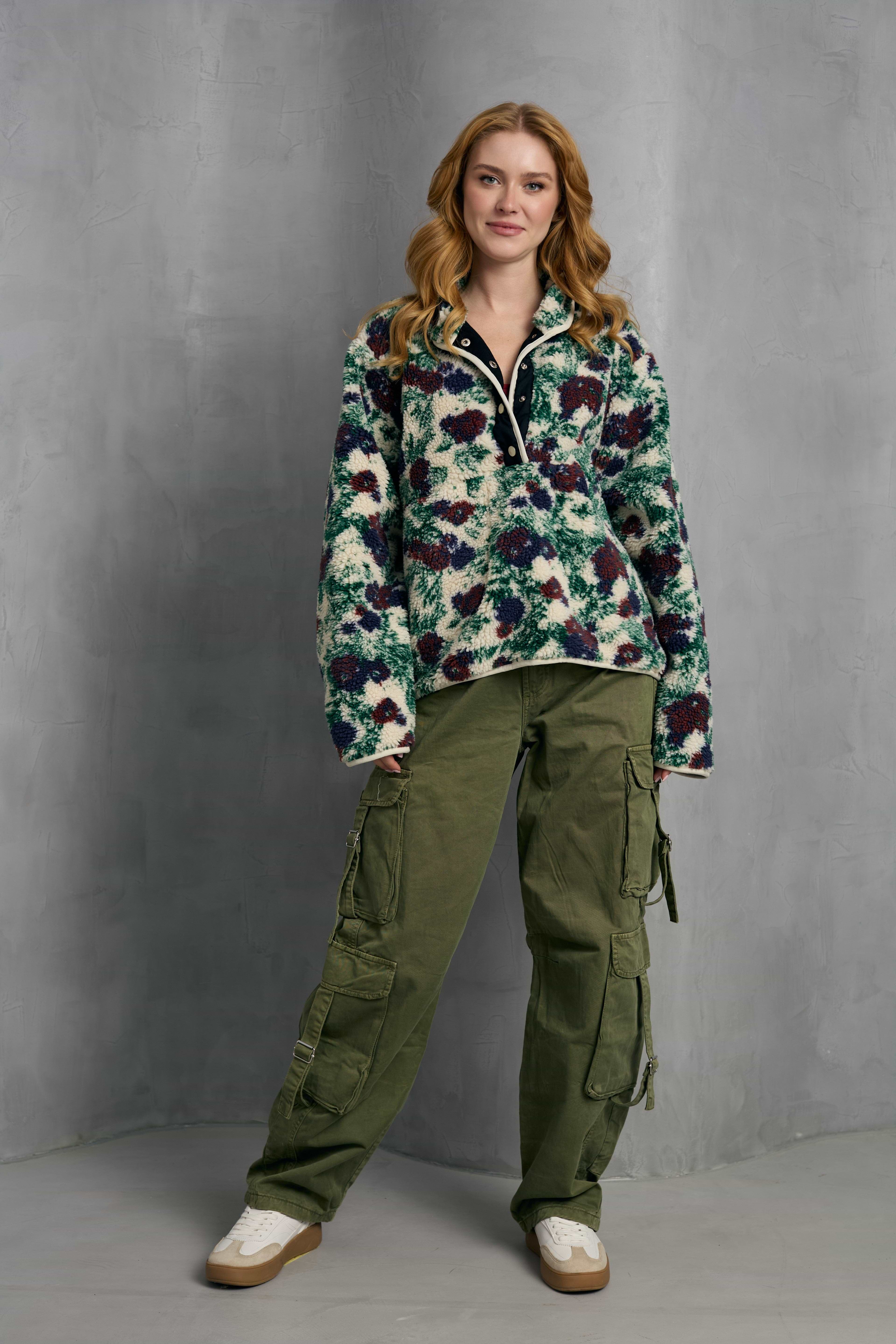 Floral Sherpa Pullover Jacket | SAACHI