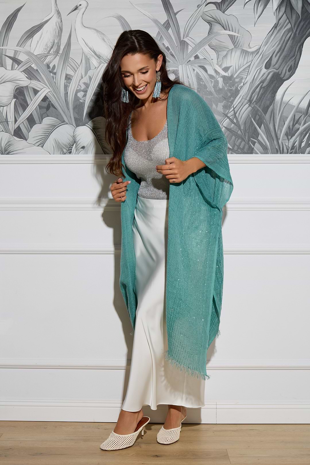 Shimmering Sequin Ruana - Turquoise