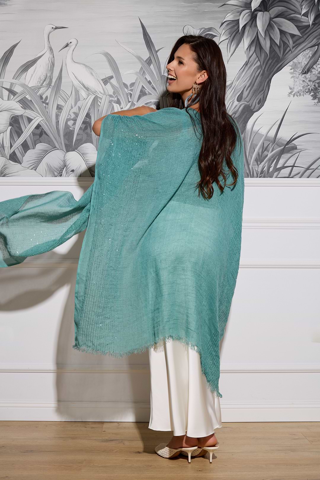 Shimmering Sequin Ruana - Turquoise