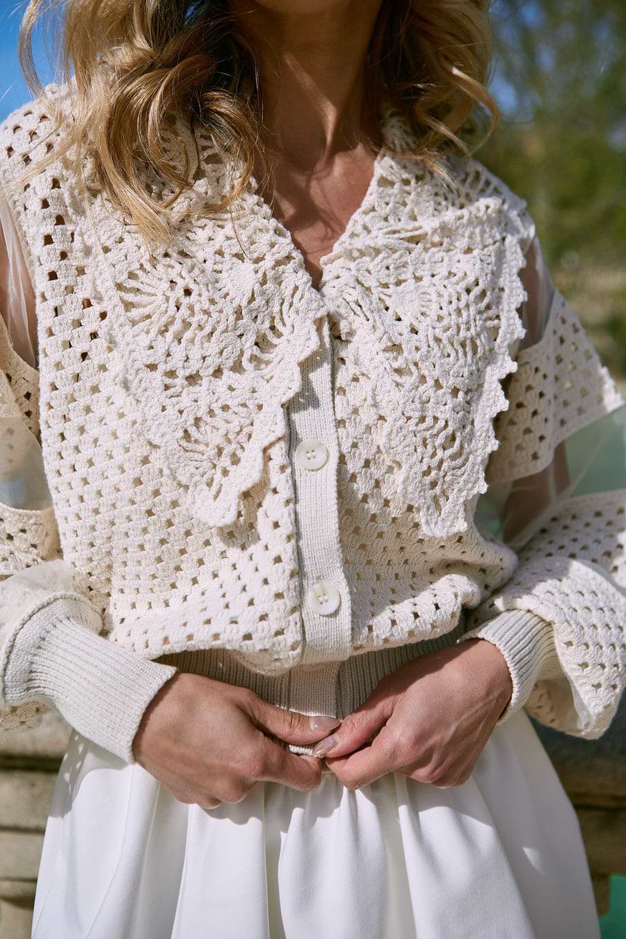 Hand Crochet Sheer Button Cardigan | SAACHI