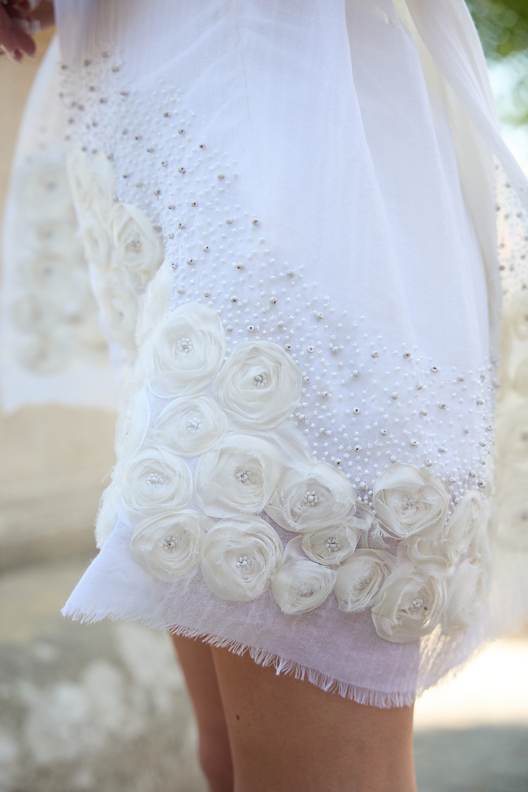 Pearl-Embellished Rosette Wool Scarf