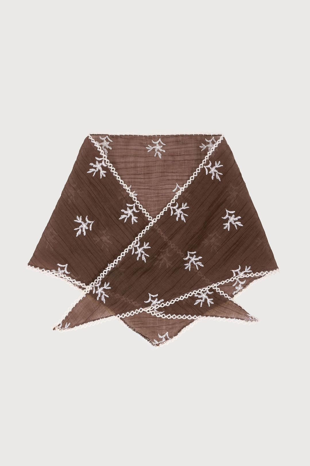 Embroidered Gauze Bandana - Brown