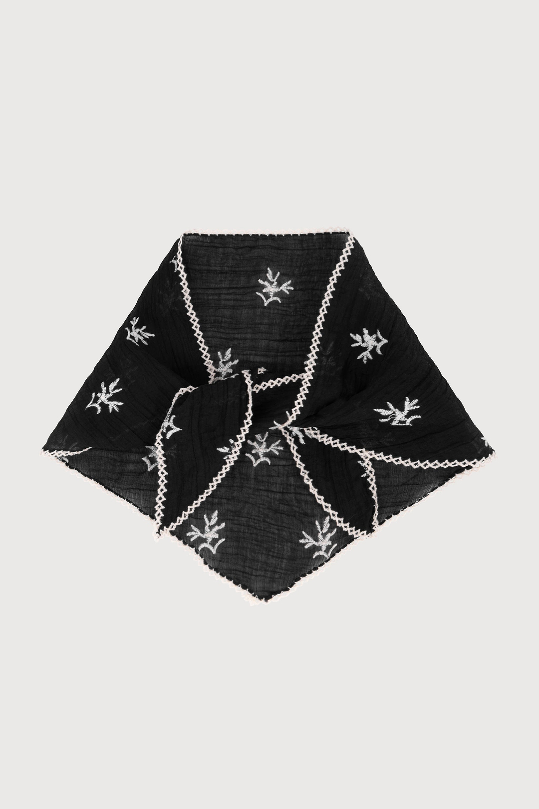 Embroidered Gauze Bandana - Black
