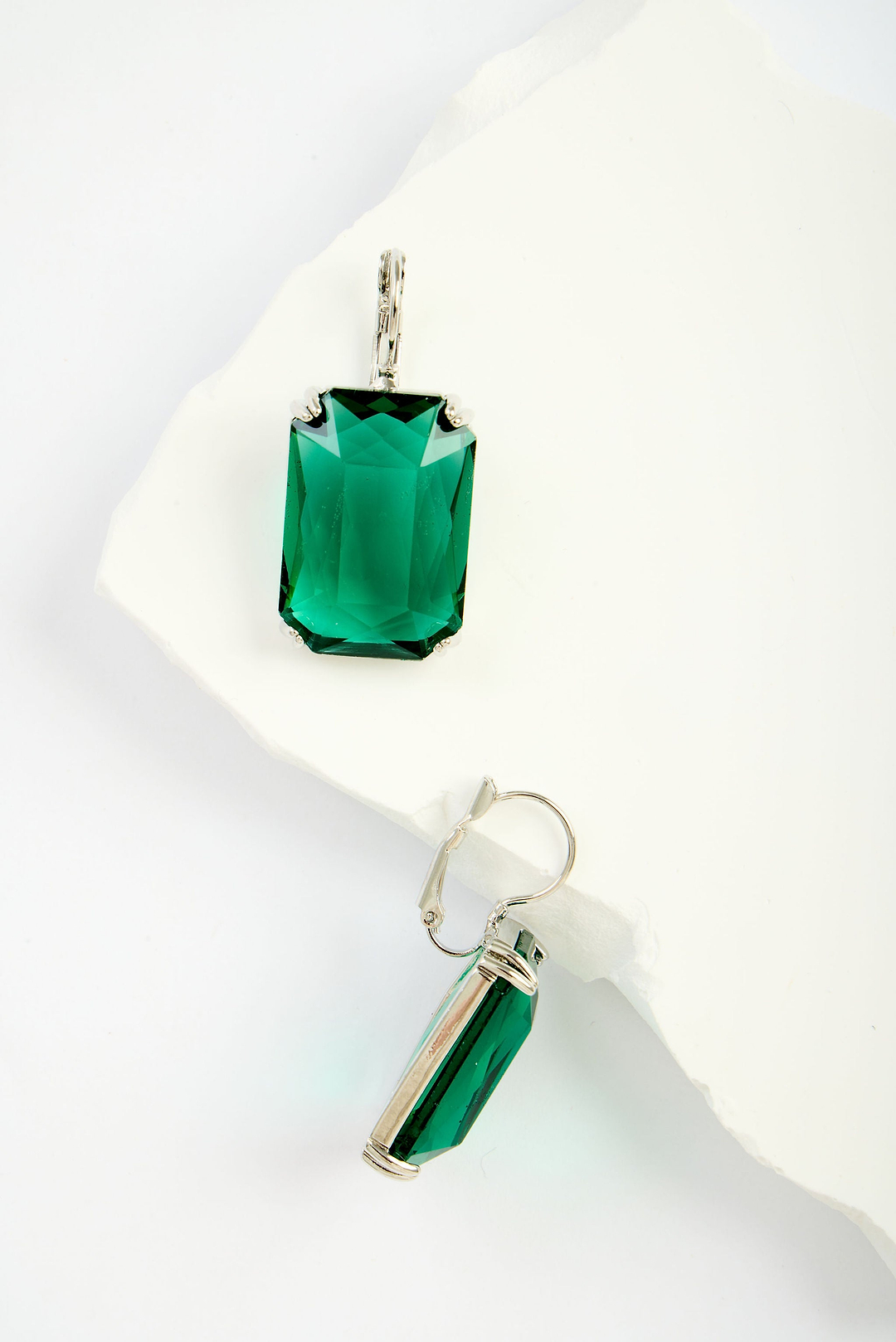 Emerald-Cut Green Crystal Drop Earrings - Green