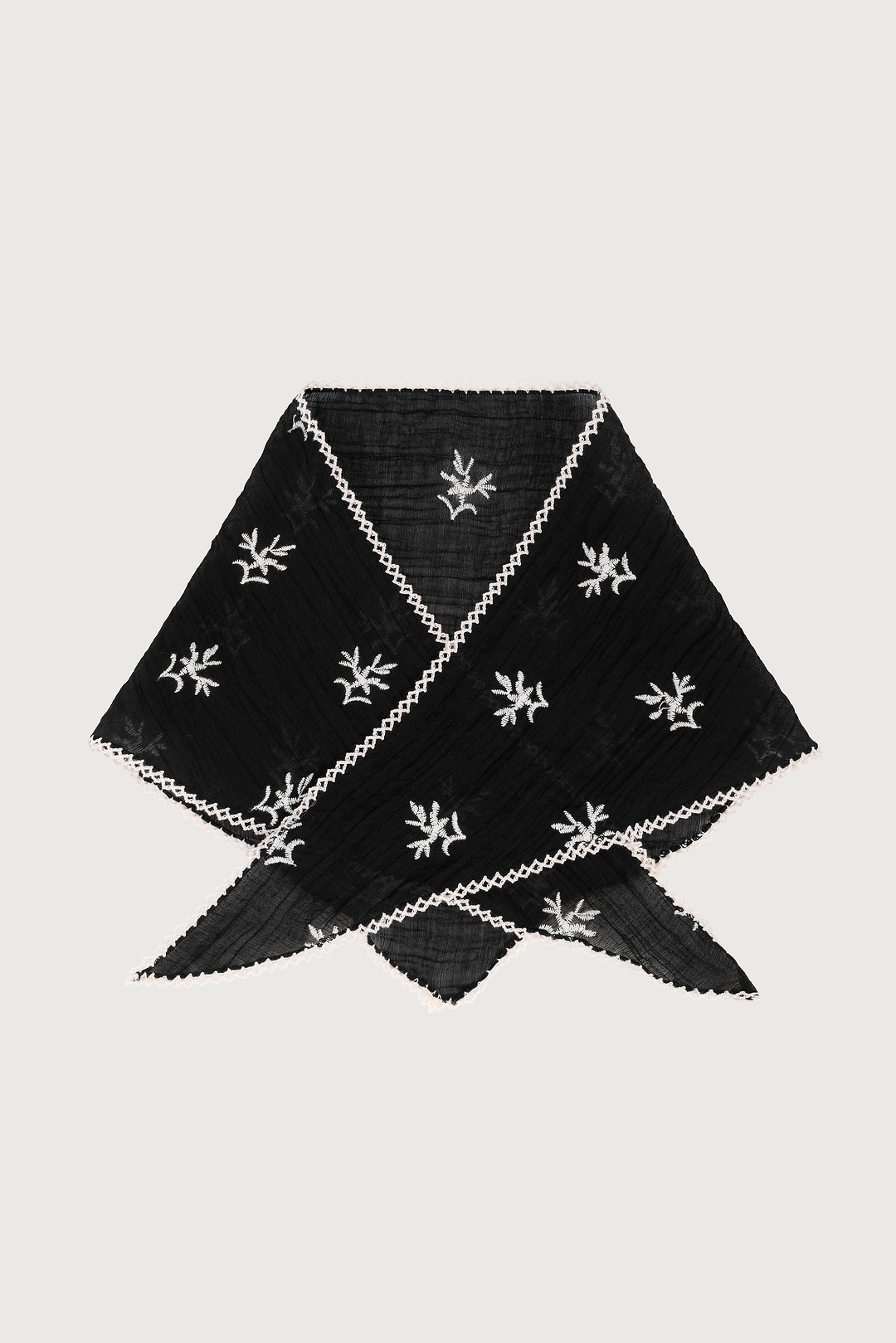 Embroidered Gauze Bandana - Black
