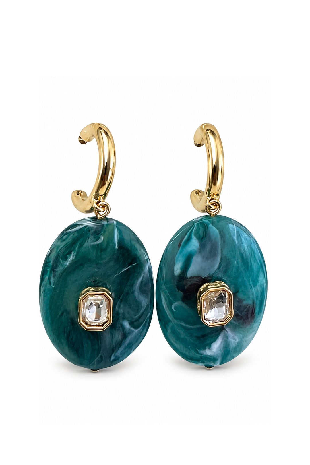 Marble Disc Crystal Hoop Earrings