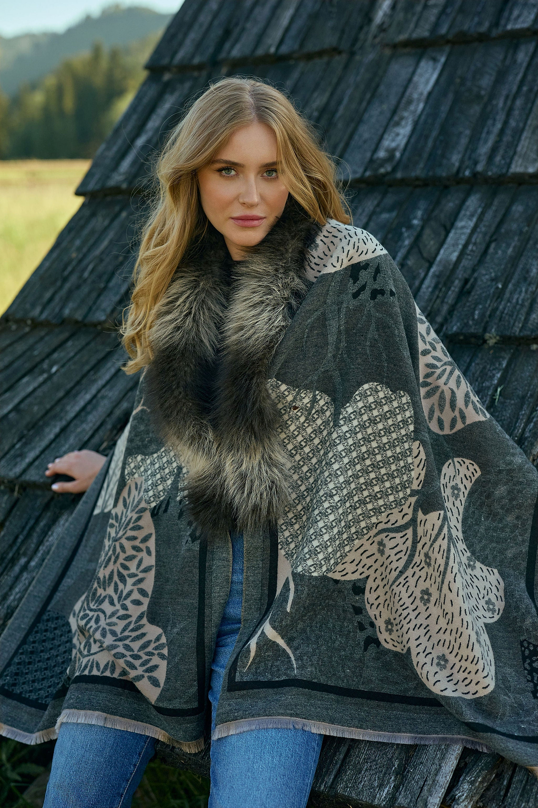 Botanical Fur Reversible Scarf