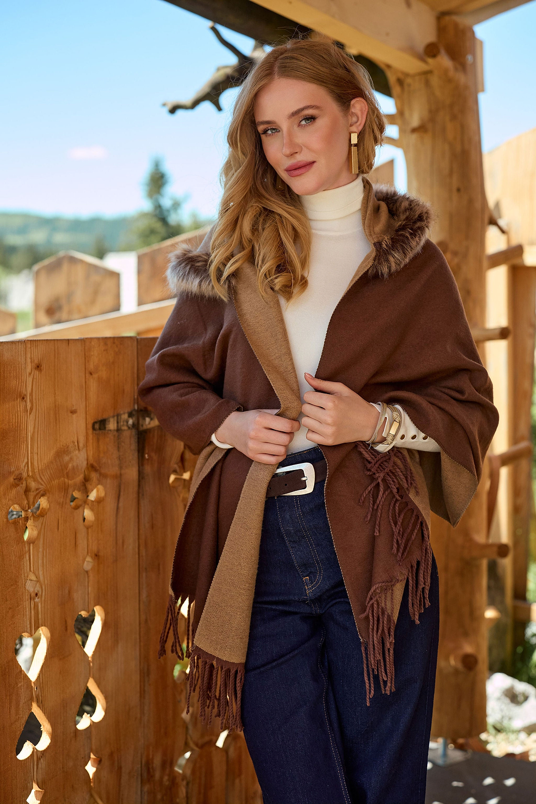 Fringe Fur Hood Scarf