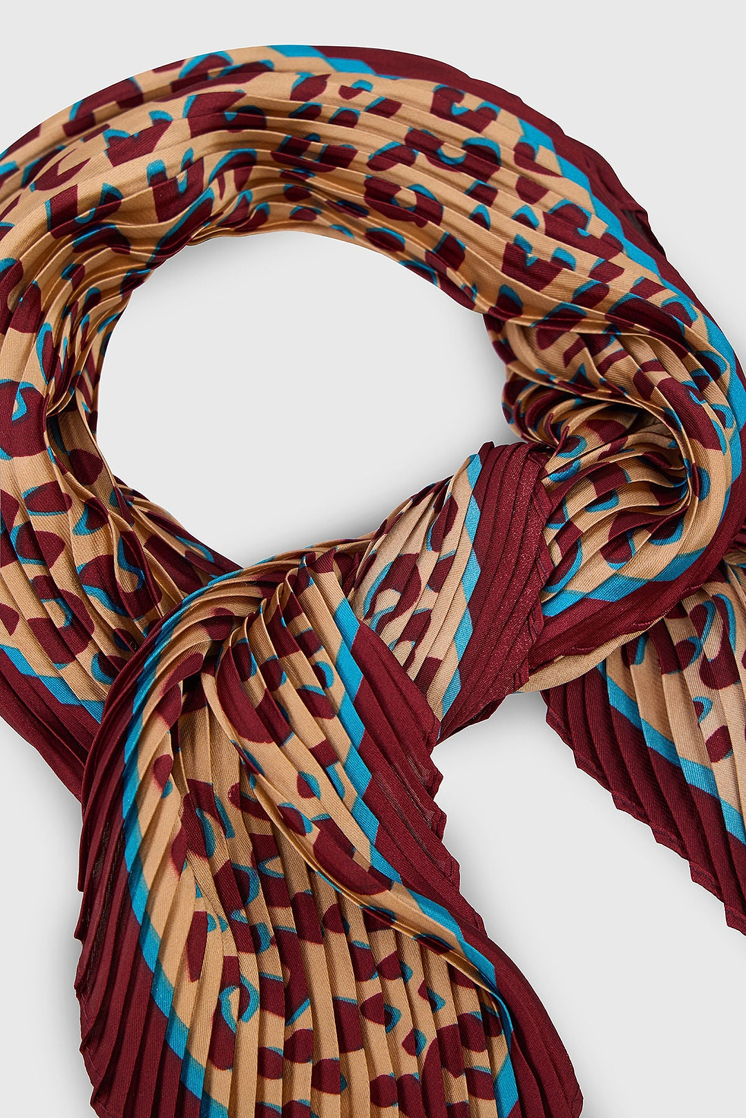 Animal Print Pleated Bandana - Burgundy