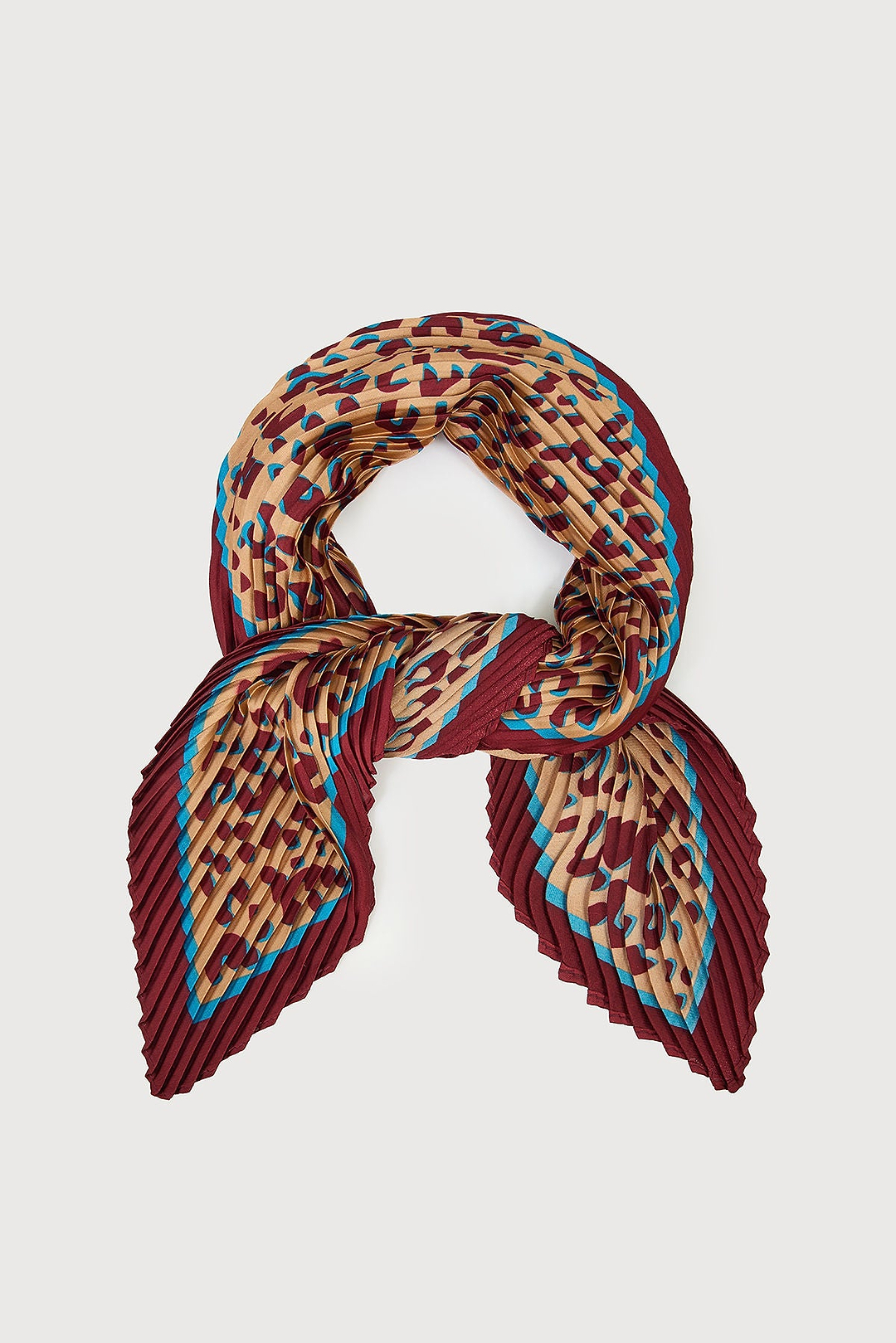 Animal Print Pleated Bandana - Burgundy