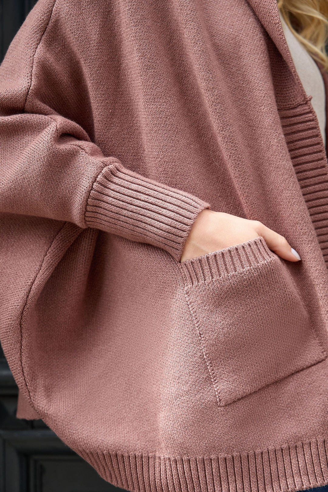 Open Front Oversized Cardigan Sweater - Brown