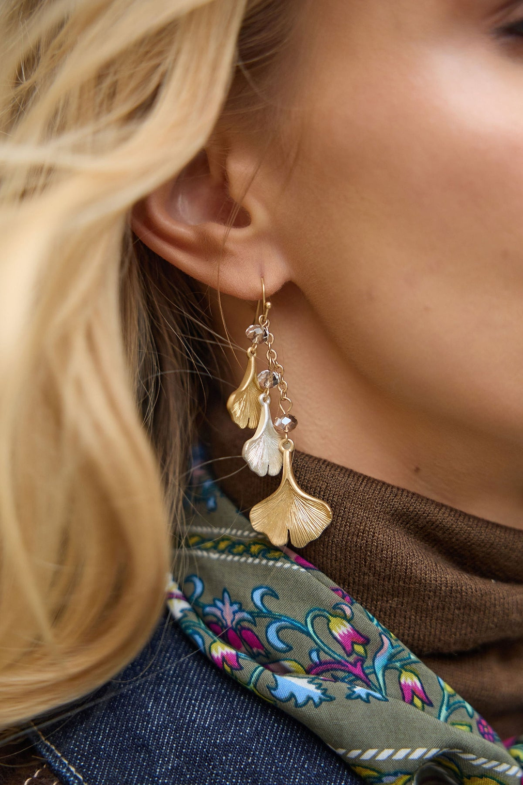 Ginkgo Leaf Drop Earrings