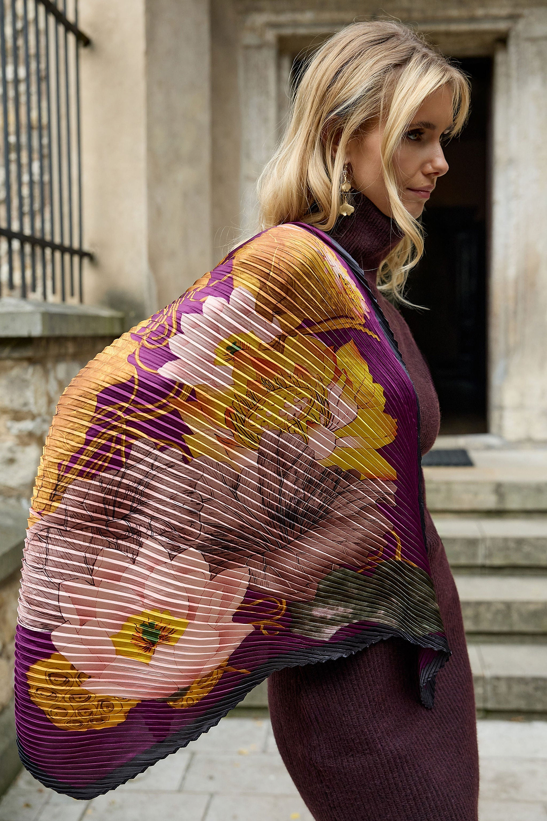 Botanical Pleated Scarf - Purple